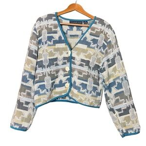 New Identity 90’s vintage Aztec western cotton quilted tapestry crop jacket SZ-M